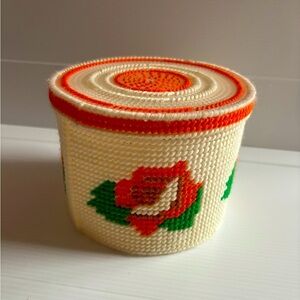 Vintage 70s Cross Stitch Basket